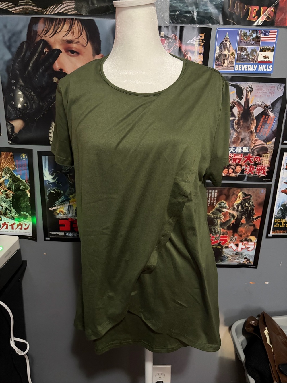Olive Green Short-Sleeve Women's Layered Front Tee
